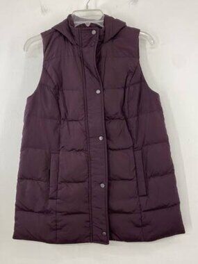 J. Jill Women's Hooded Down Quilted Puffer Vest Purple Size Small